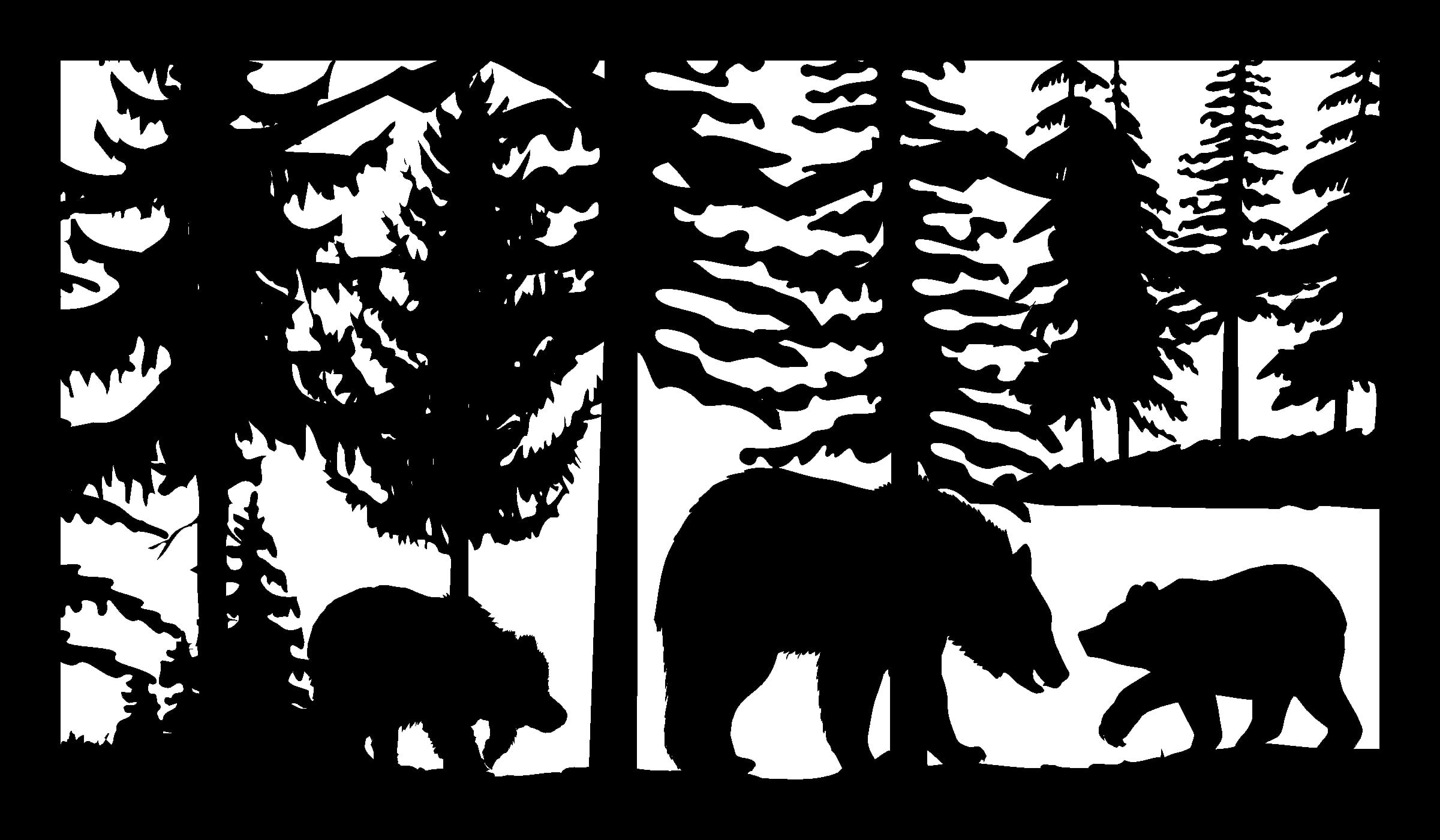 Bear with Two Cubs Trees - Metal Railing Panel Insert