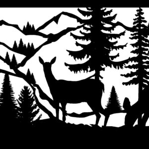 Buck Two Does Mountains River - Metal Railing Panel Insert