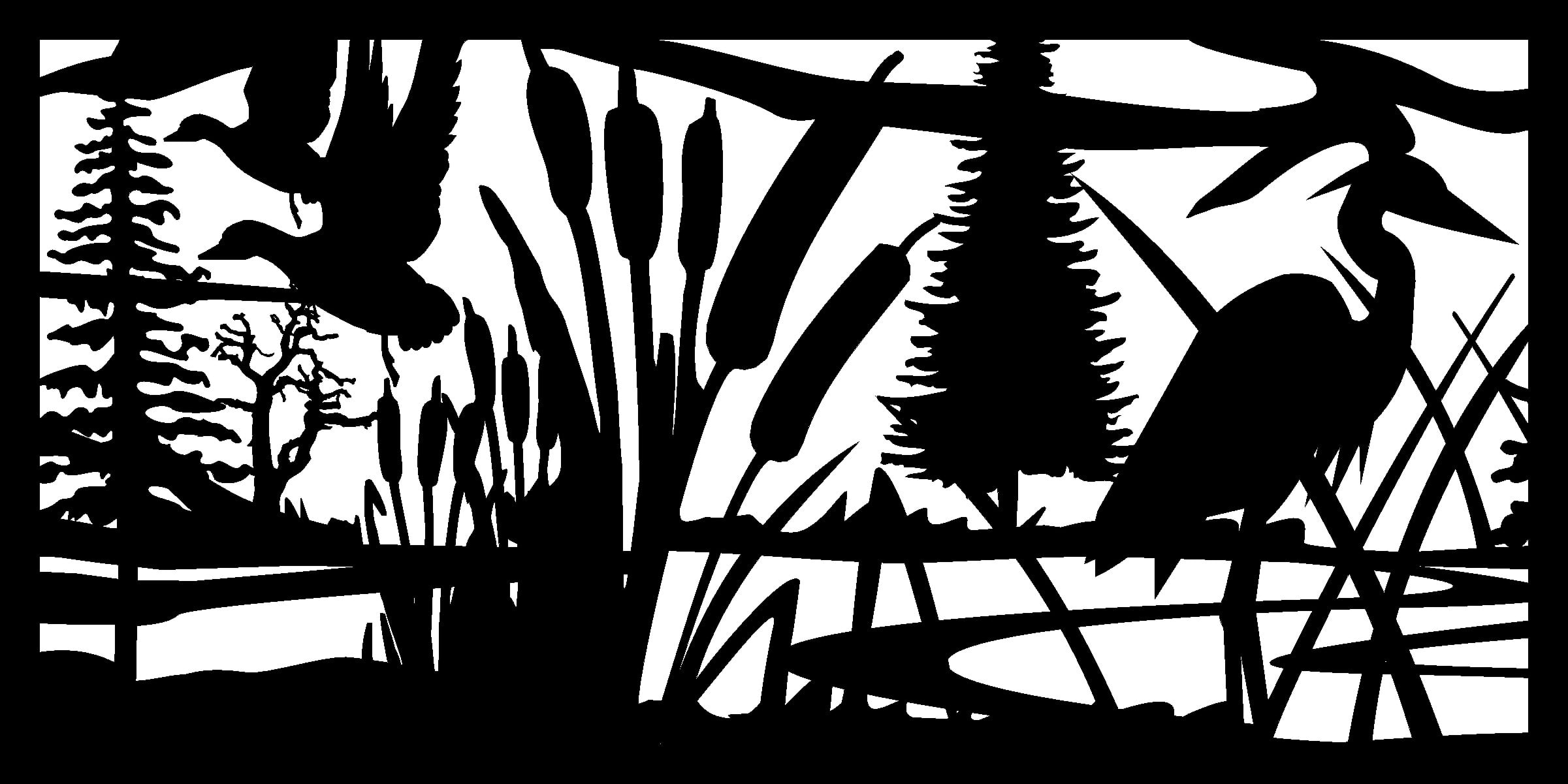 Ducks Cattails Heron - Metal Railing Panel Insert