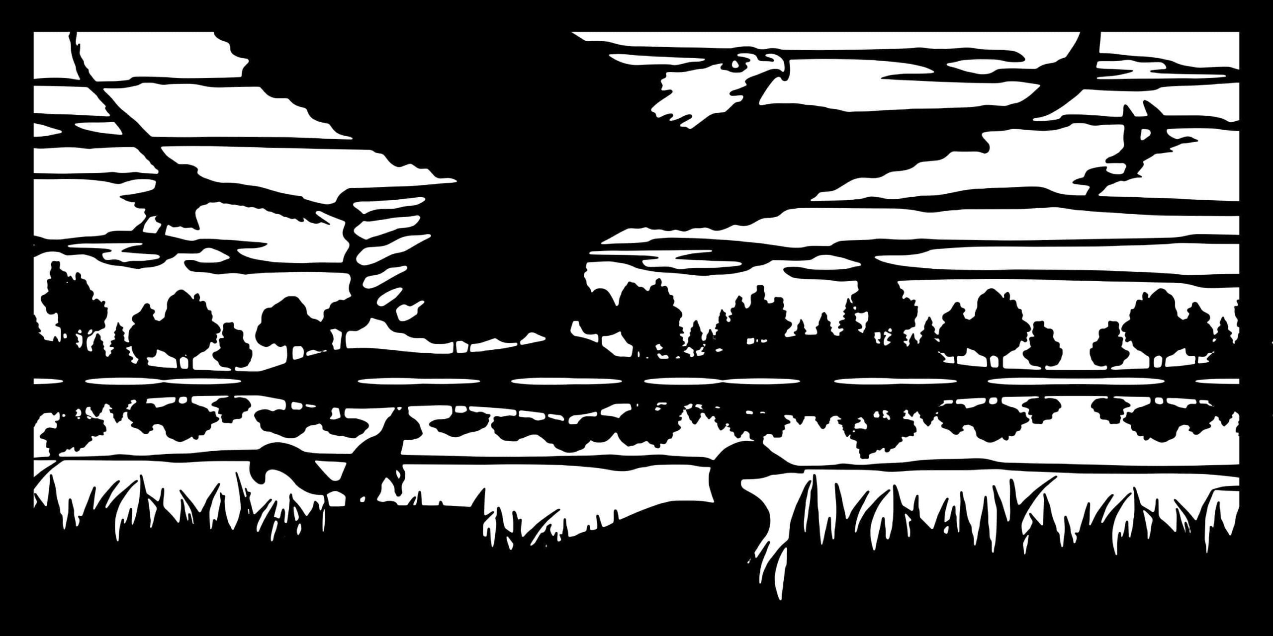 Eagle Squirrel Ducks River - Metal Railing Panel Insert