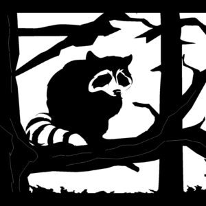 Raccoon, Tree & Mountains - Metal Railing Panel Insert